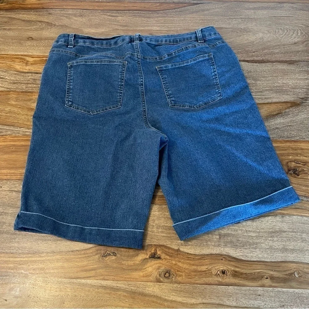 Woman Within Bermuda Blue Denim Shorts 16W Blue‎ Cuffed Stretch Summer Vacation